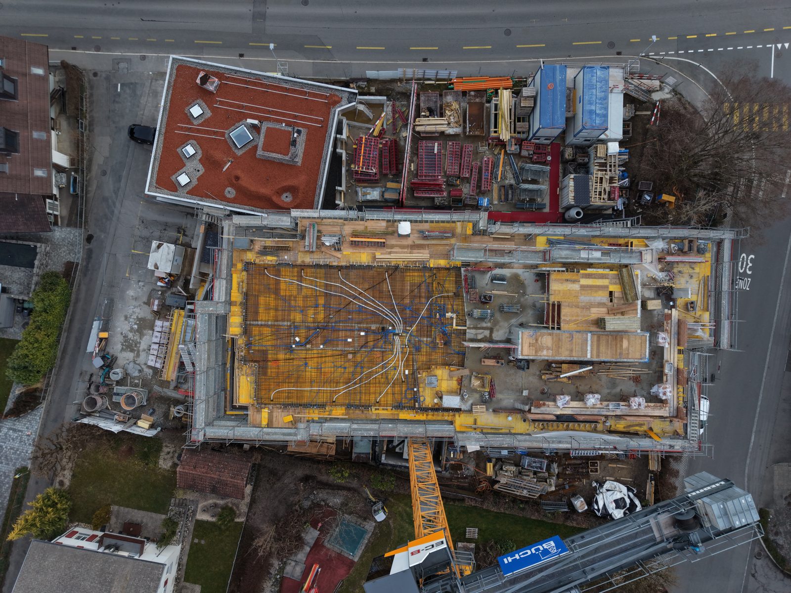 Baustelle in senkrechter Draufsicht